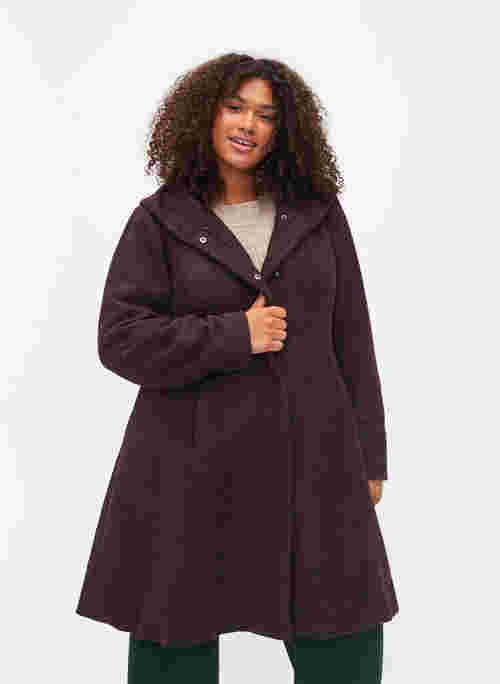 Coat with a hood and A-line cut