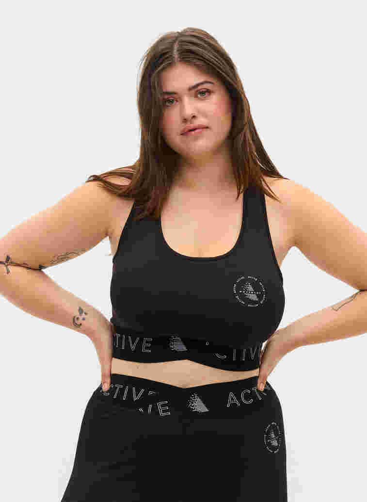 Sports bra with text print, Black, Model