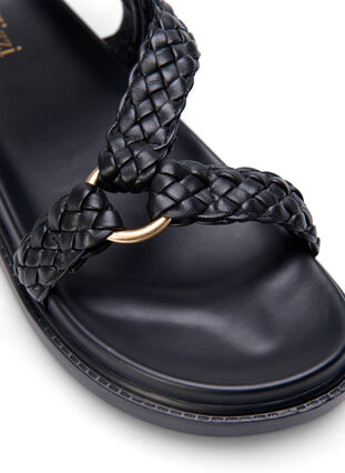 Leather sandal with braided straps and wide fit, Black, Packshot image number 3