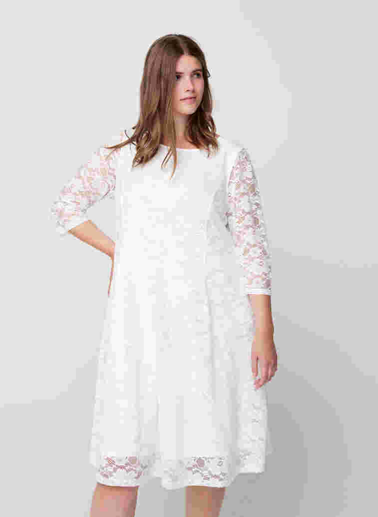Lace dress with 3/4 sleeves, White, Model image number 2
