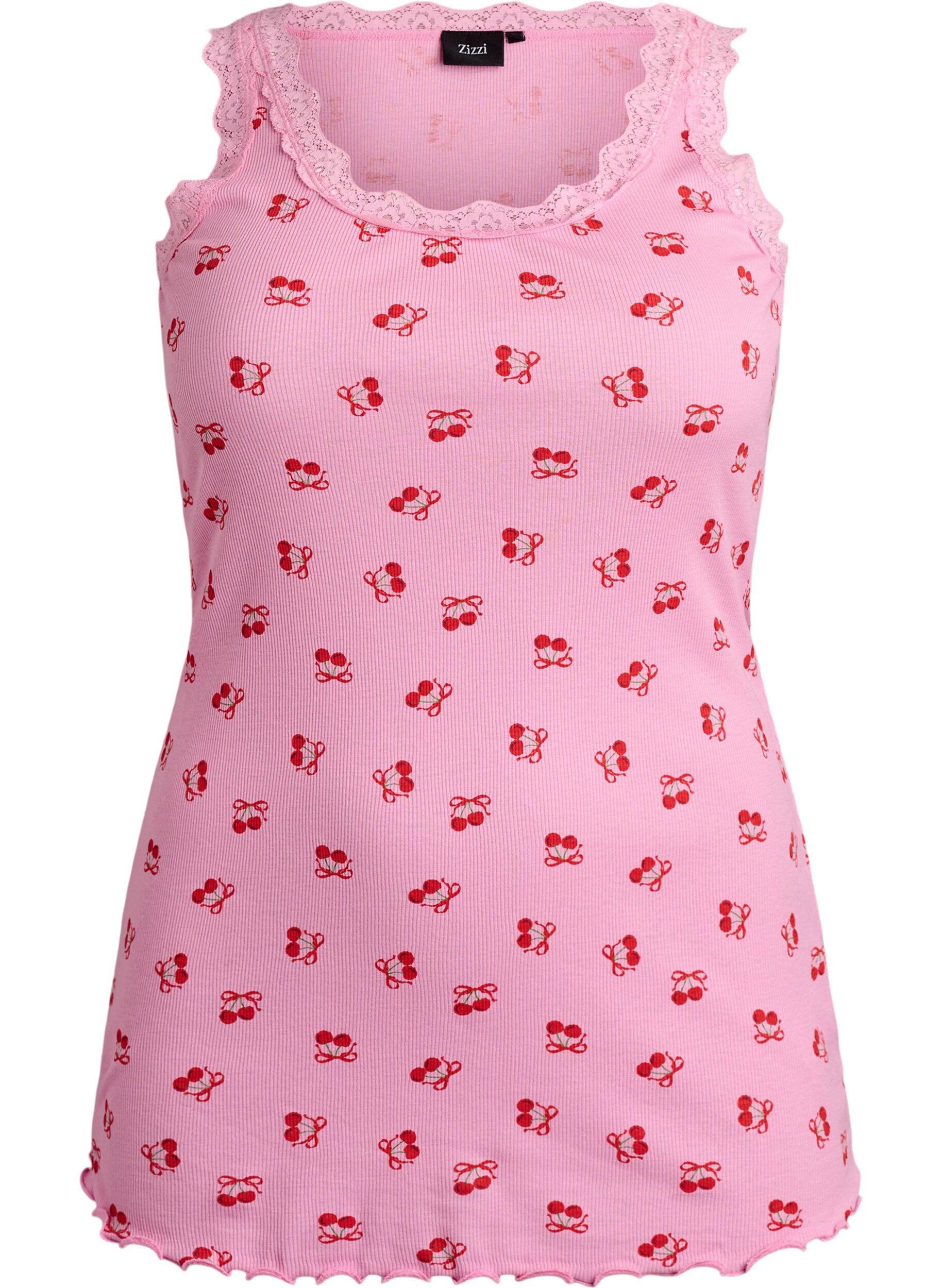 Zizzifashion Top with print and lace edge, Pink, Packshot image number 0