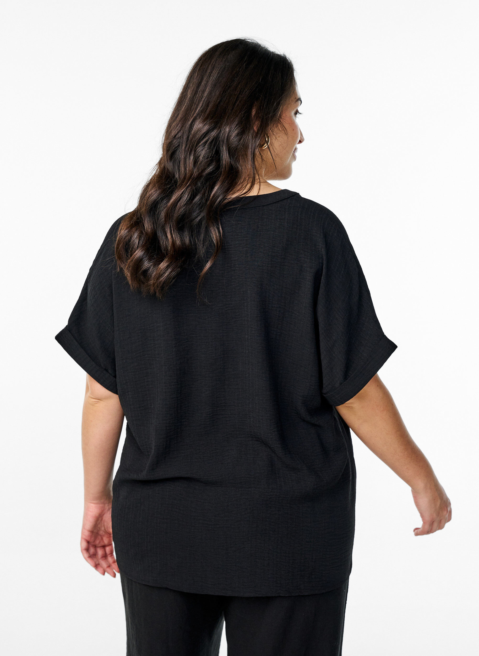 ZizzifashionLoose blouse with short sleeves, Black, Model image number 2
