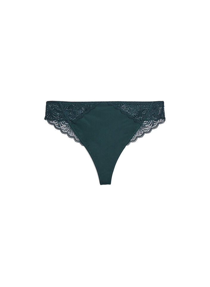 Microfibre thong with lace details, Green, Packshot image number 0