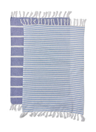 2-pack striped towel with fringes, 2-Pack Blue, Packshot image number 1