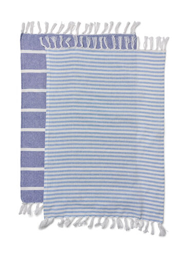 2-pack striped towel with fringes, 2-Pack Blue, Packshot image number 1