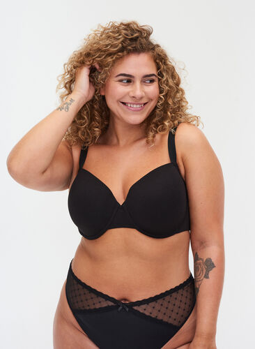 Bra with moulded cups and underwire, Black, Model image number 0