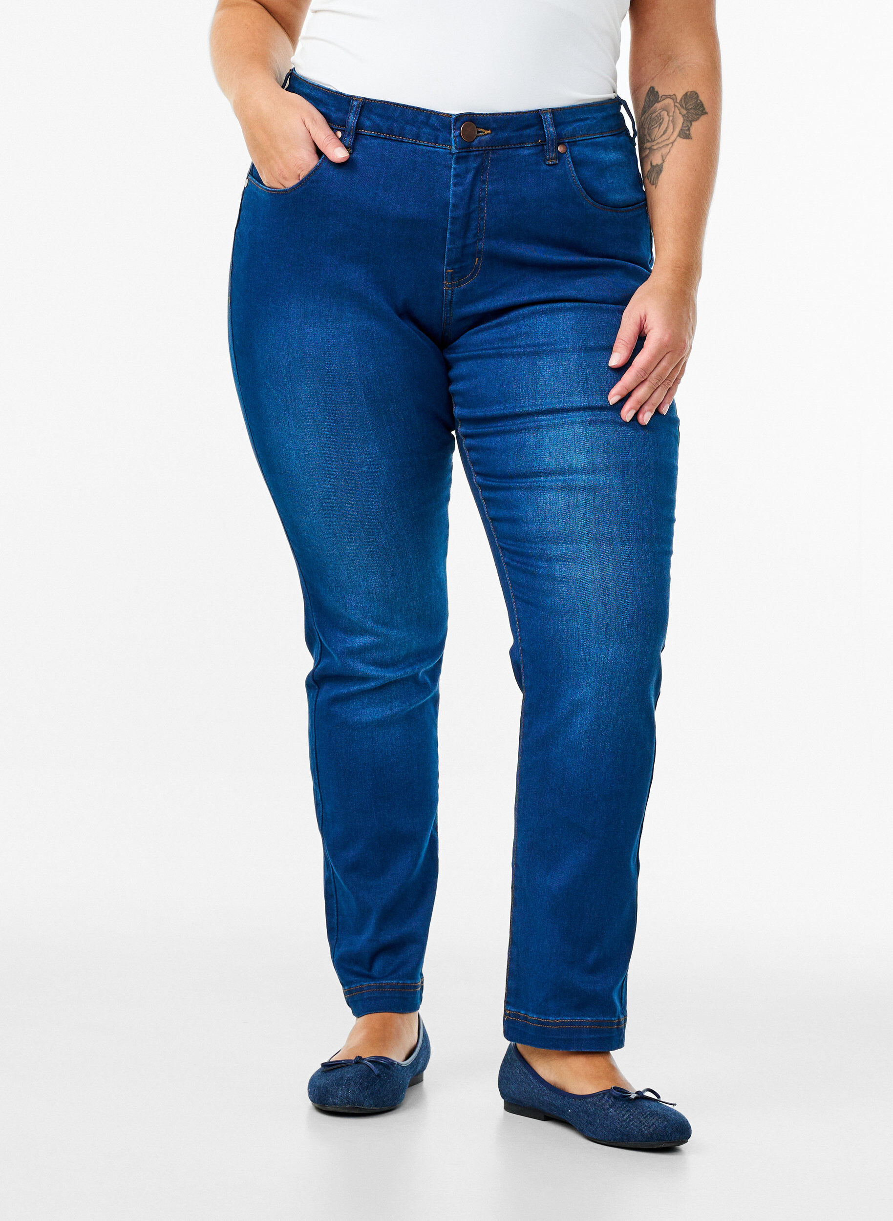 ZizzifashionSlim fit Emily jeans with normal waist, Blue, Model image number 2
