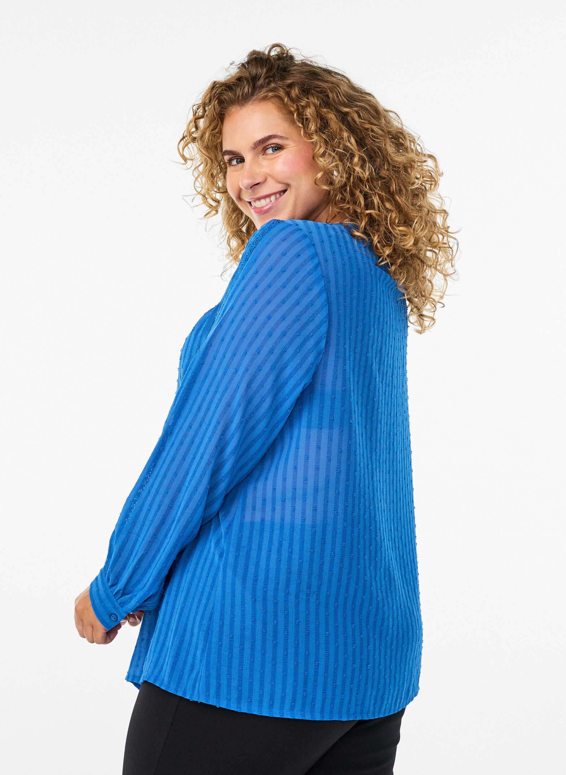 Zizzifashion Shirt with a textured dot pattern and embroidery details, Blue, Model image number 2