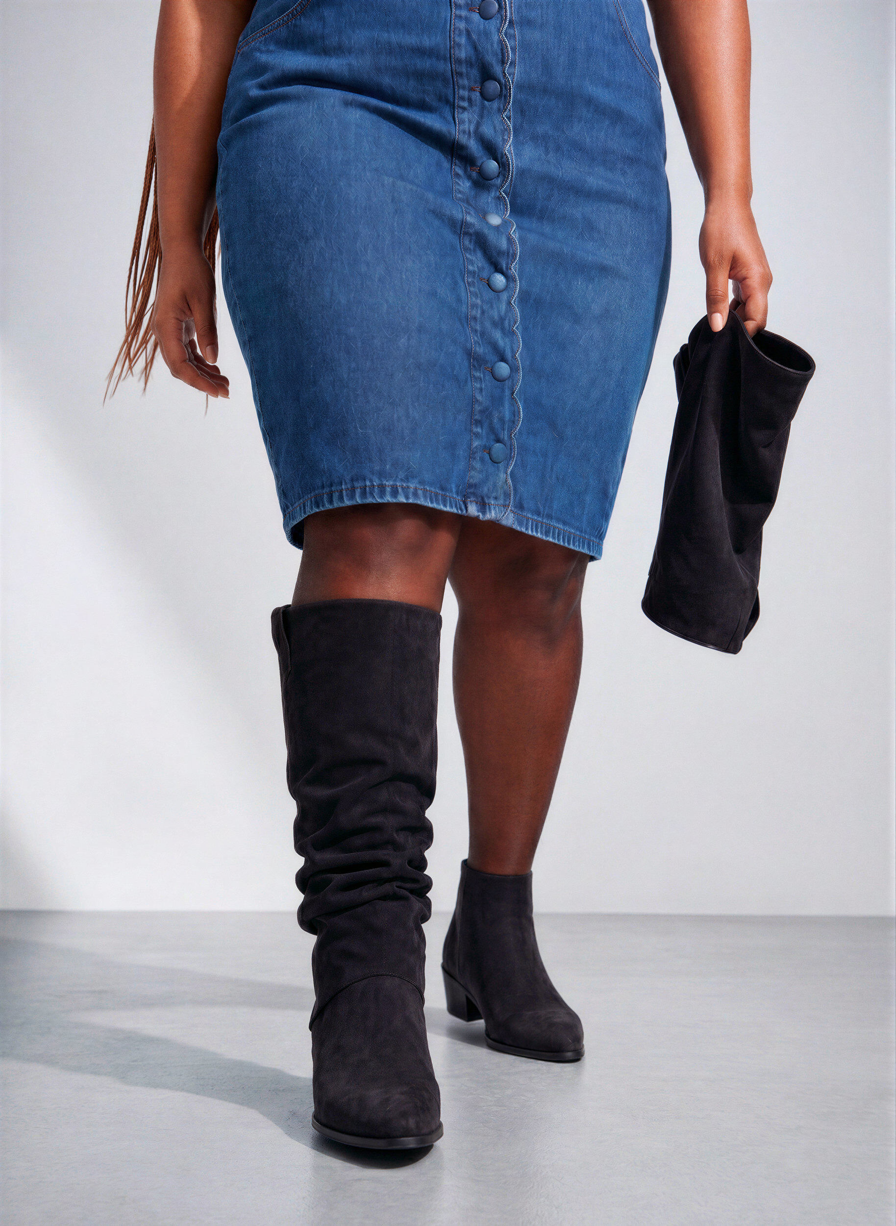 Wide fit - Long suede-look boot with a detachable shaft