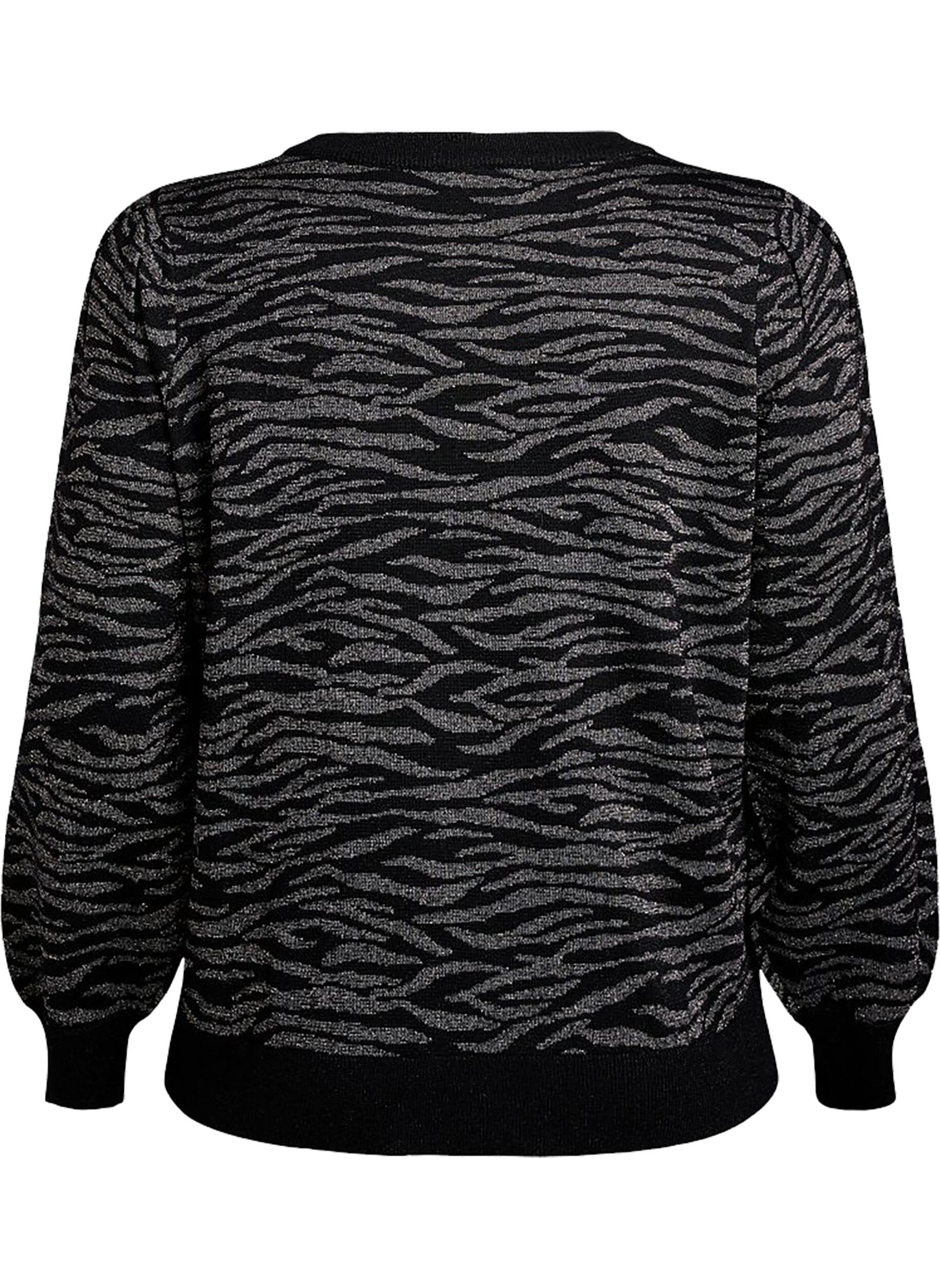 Zizzifashion Patterned knit blouse with glitter effect, Black, Packshot image number 1