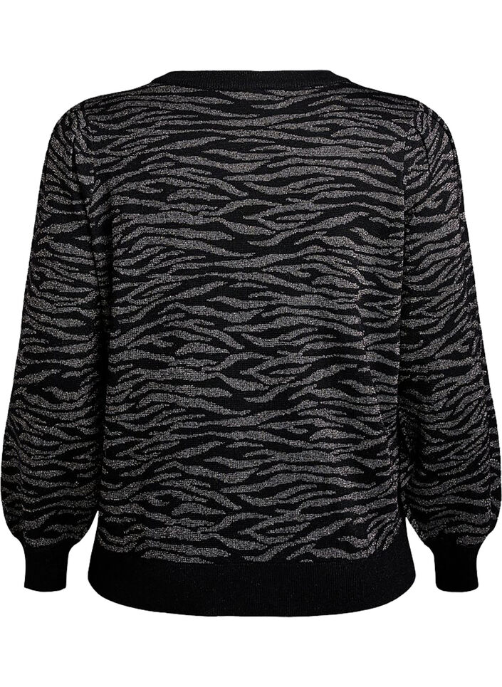 Patterned knit blouse with glitter effect, Black, Packshot image number 1