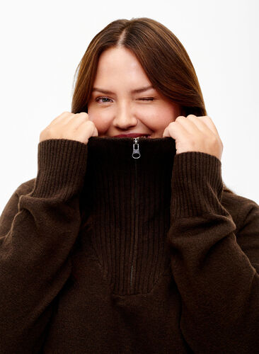Knitted sweater with zipper, Demitasse/Black Mel., Model image number 3