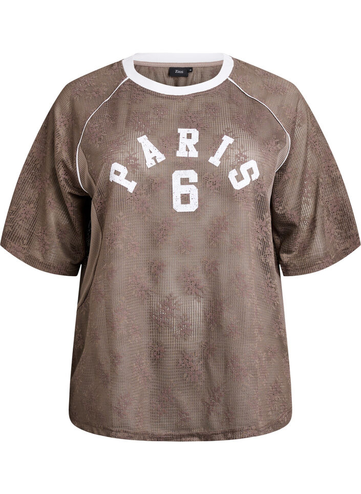 Lace T-shirt with text print, Brown, Packshot image number 0