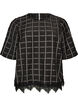 Checked blouse with lace trim and elbow-length sleeves, Black, Packshot image number 0