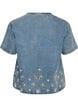 Short-sleeved denim blouse with broderie anglaise, Light Blue, Packshot image number 1