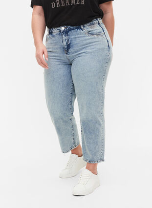 Cropped Vera jeans with studs, Light blue denim, Model image number 2