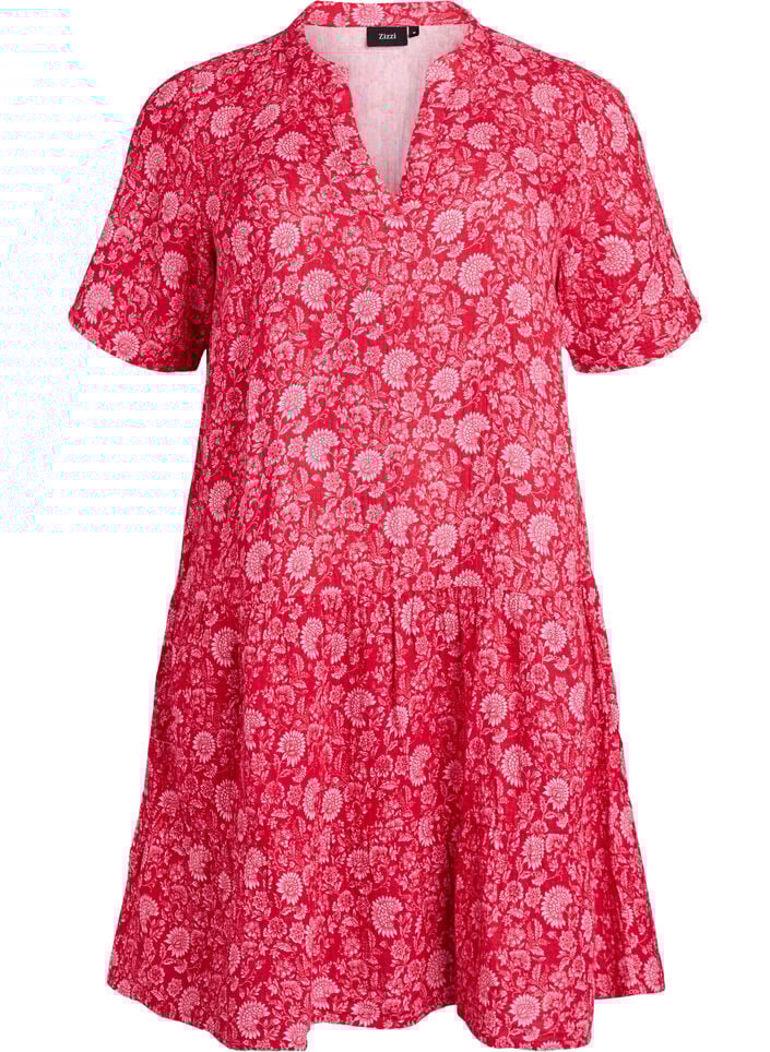 Short A-line dress in cotton muslin, Red, Packshot image number 0