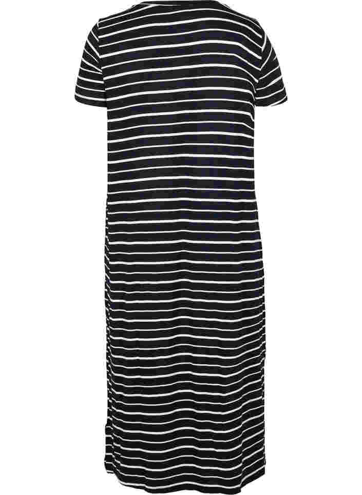 Striped short-sleeved midi dress, Black w. Stripe, Packshot image number 1