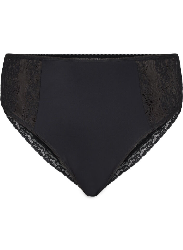 Lace brazilian panties in microfibre, Black, Packshot image number 0