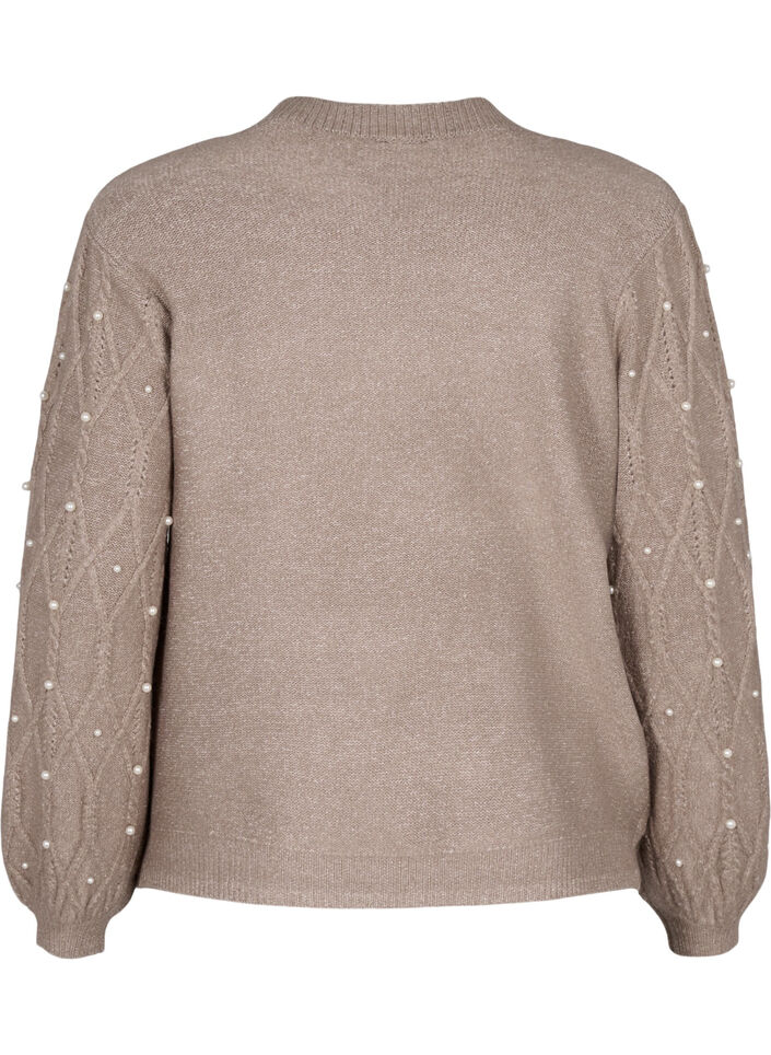 Knitted sweater with pattern and pearls, Desert Taupe Mel., Packshot image number 1