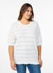Knitted blouse with a striped openwork pattern and short sleeves, Vanilla, Model image number 0