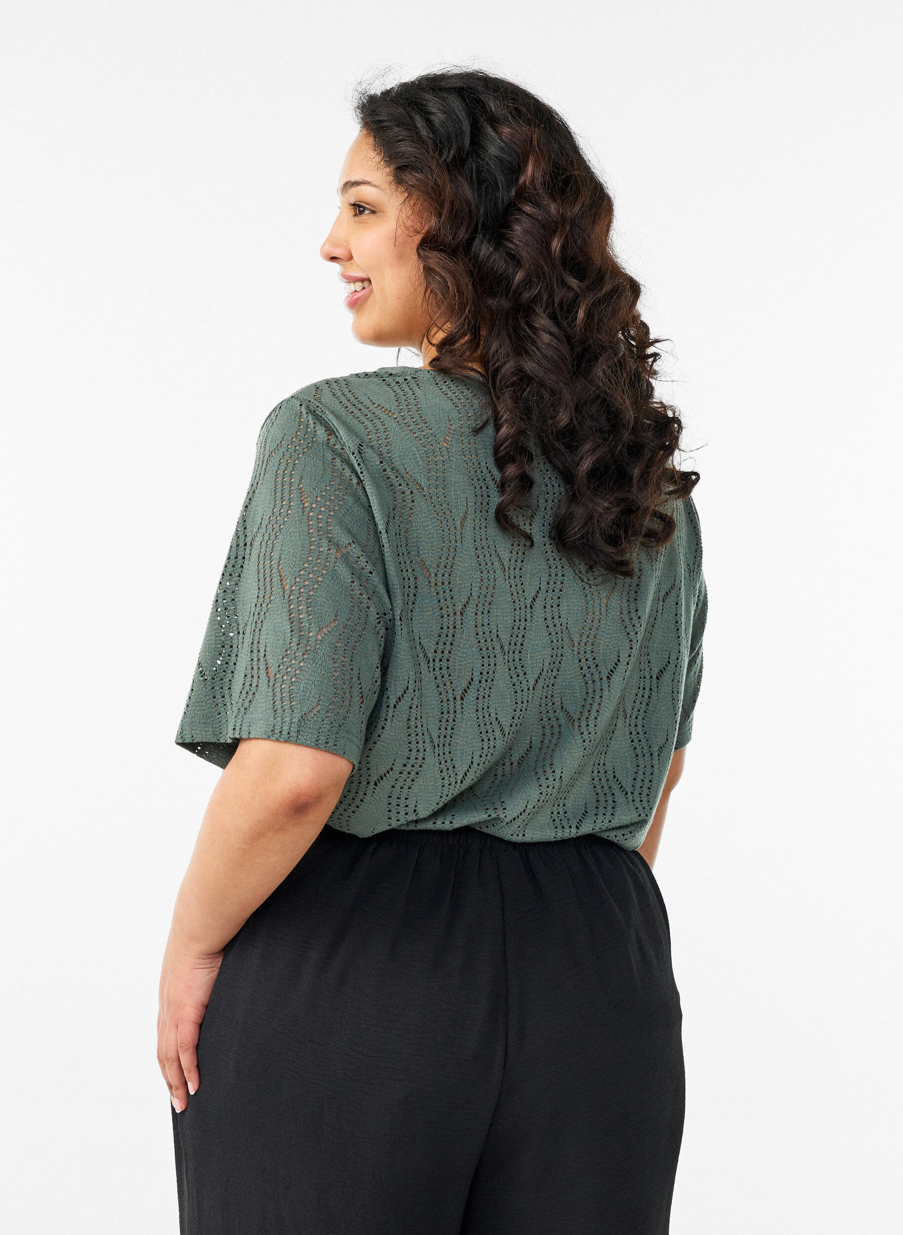 Zizzifashion Jersey t-shirt with eyelet embroidery, Green, Model image number 2