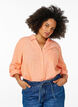 Shirt in linen and viscose with 3/4 sleeves, Coral, Model image number 0