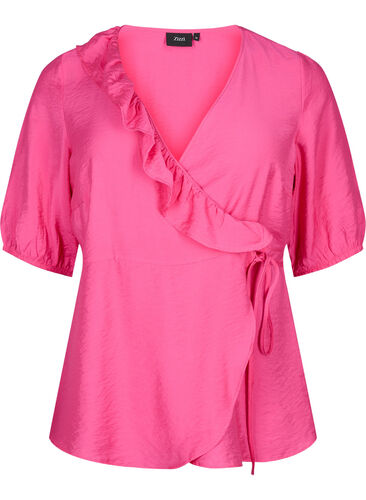 Wrap blouse in viscose with 1/2 sleeves, Beetroot Purple, Packshot image number 0