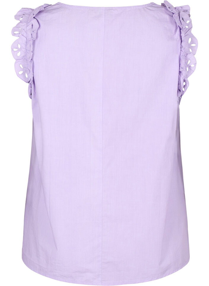 Sleeveless cotton top with ruffles, Purple, Packshot image number 1