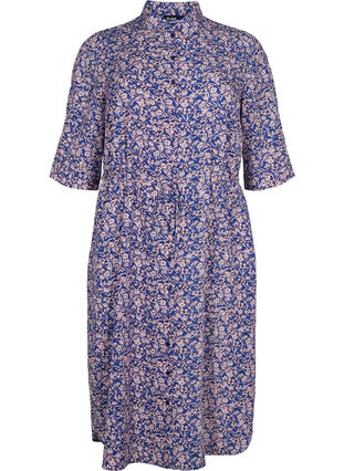 FLASH - Shirt dress with floral print, Strong Blue Flower, Packshot image number 0