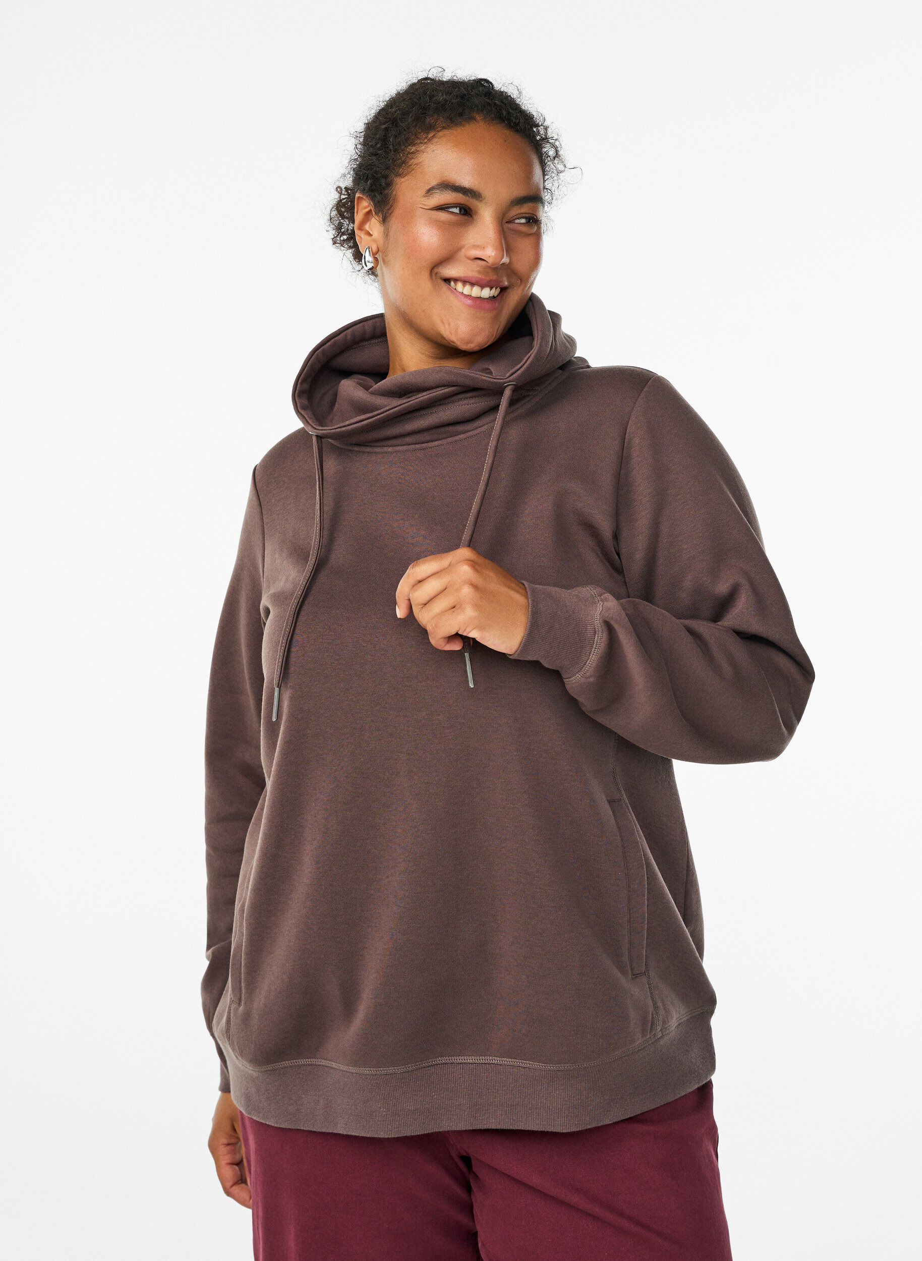 ZizzifashionSweatshirt with high collar and pockets, Brown, Model image number 0