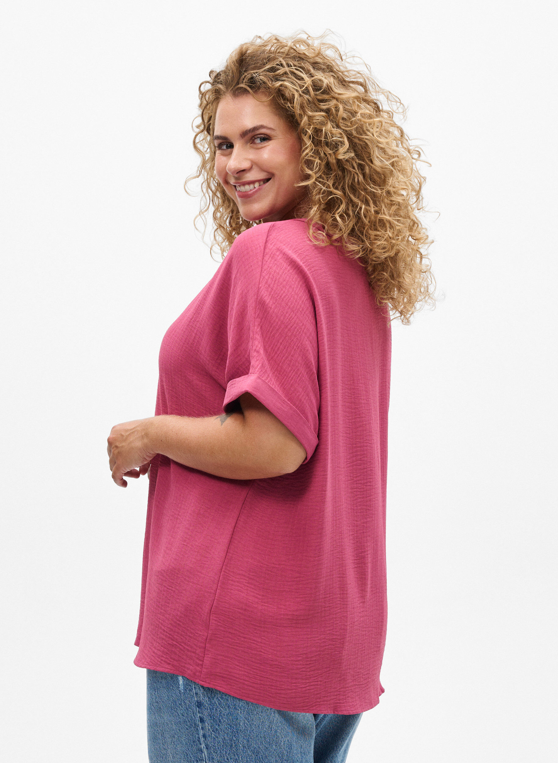 ZizzifashionLoose blouse with short sleeves, Red, Model image number 2