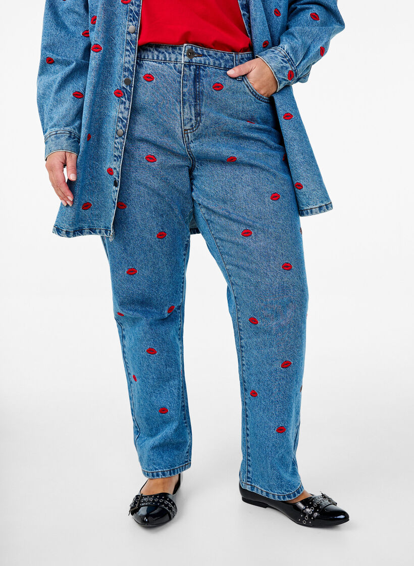 High-waisted Gemma jeans with lips, Blue, Model image number 2