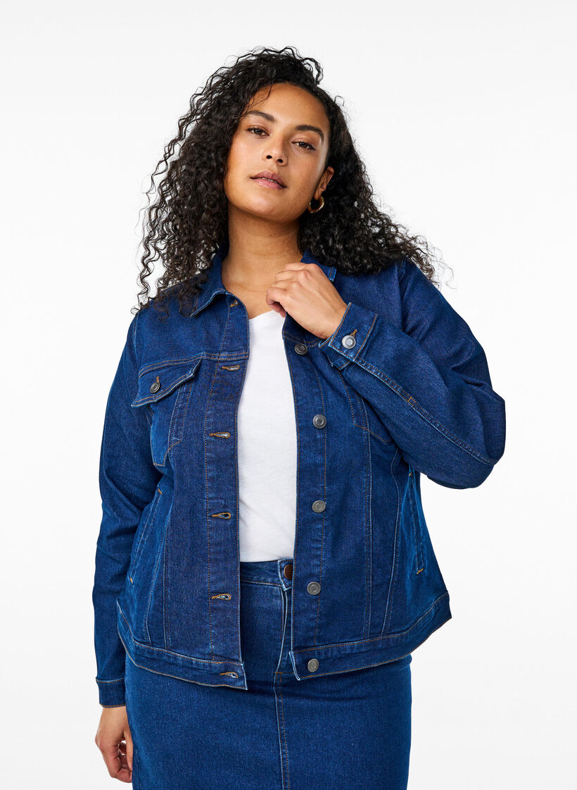 FLASH - Denim jacket in a stretchy cotton blend, Blue, Model image number 0