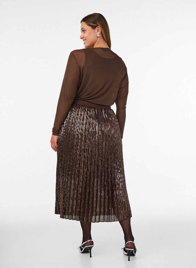 A-line sequin midi skirt, Brown, Model image number 1