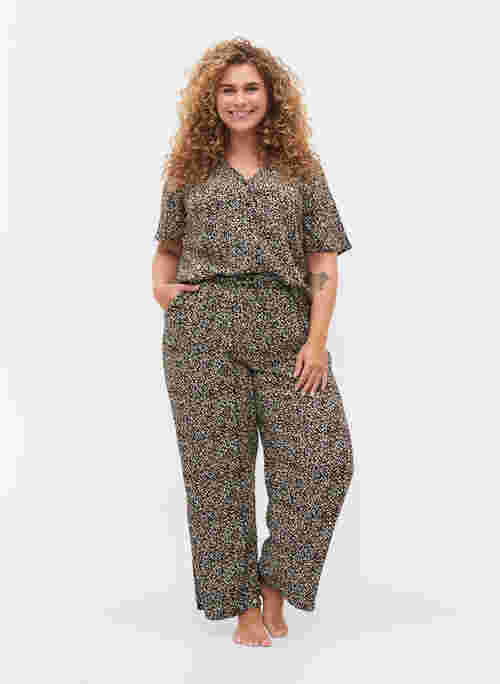 Loose all-over print viscose trousers