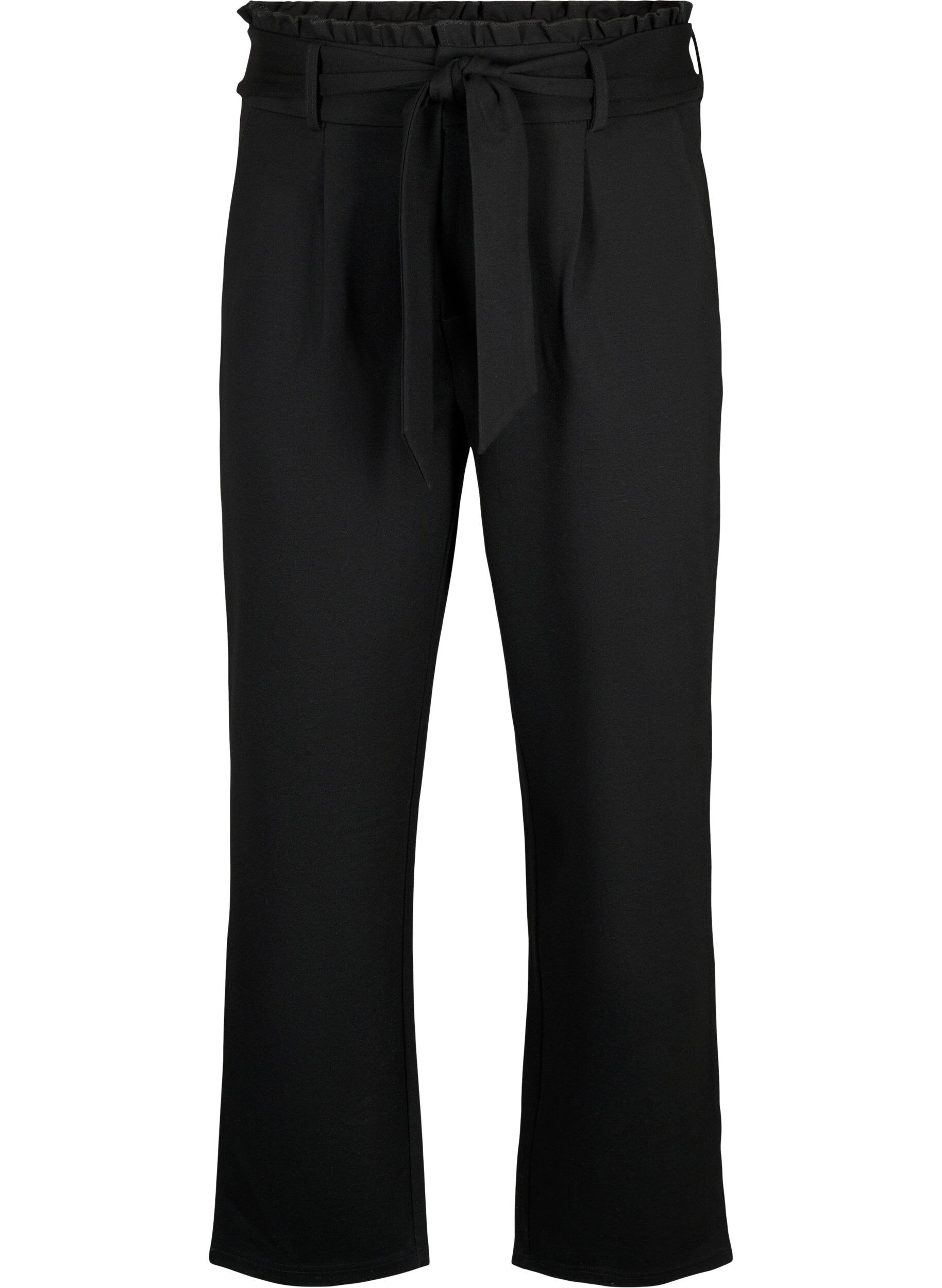 Zizzifashion High-waisted trousers with ruffles and tie string, Black, Packshot image number 0