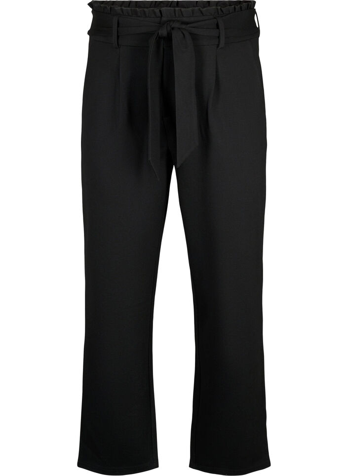 High-waisted trousers with ruffles and tie string, Black, Packshot image number 0