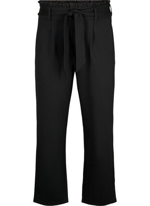 High-waisted trousers with ruffles and tie string, Black, Packshot image number 0
