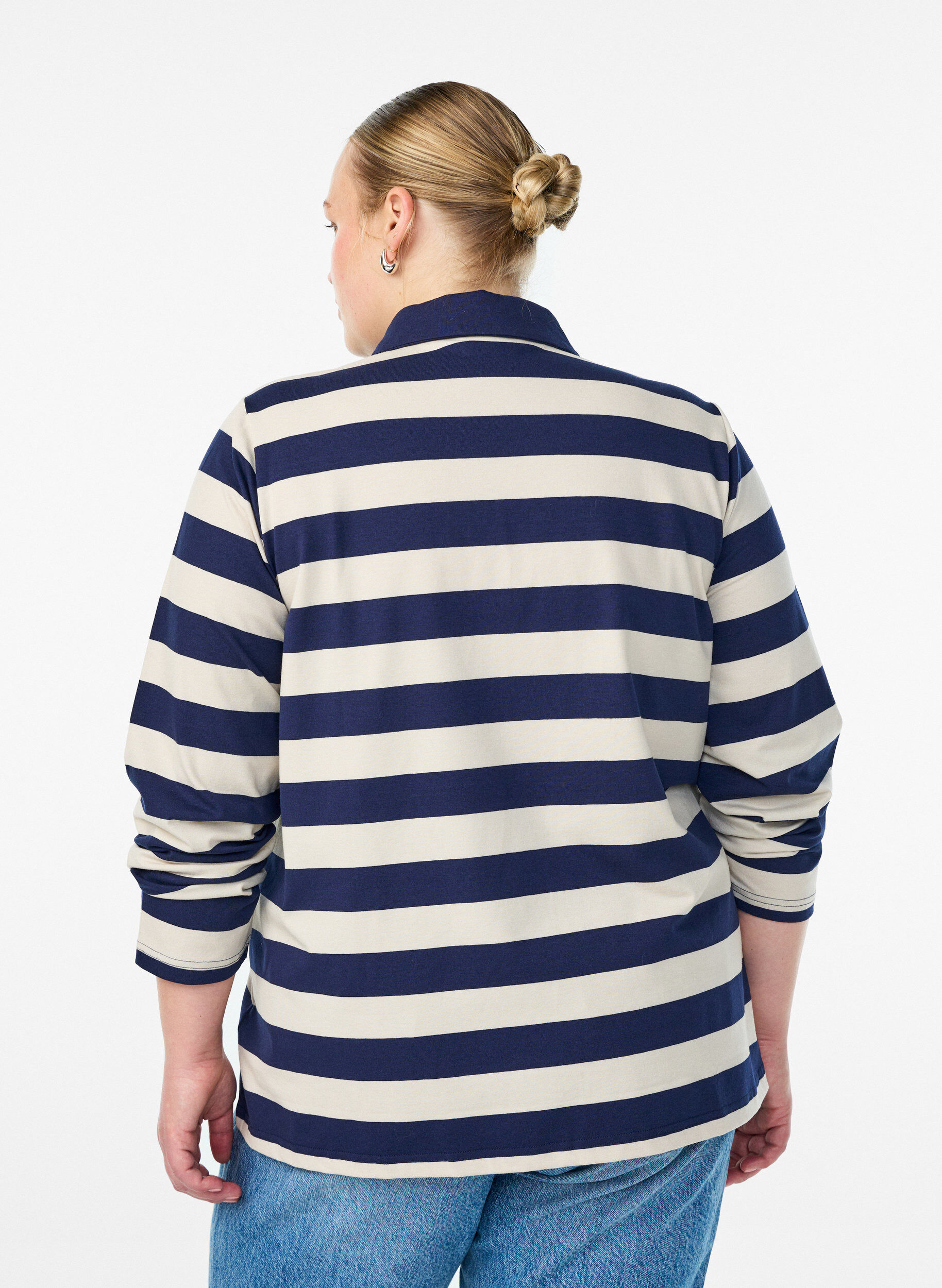 Zizzifashion Long-sleeved polo shirt with wide stripes, Blue, Model image number 2