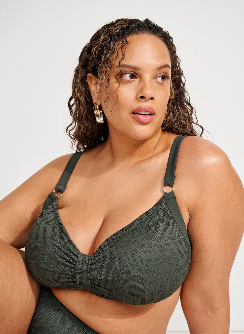 Bikini top with textured mesh and removable padding, Green, Image image number 0