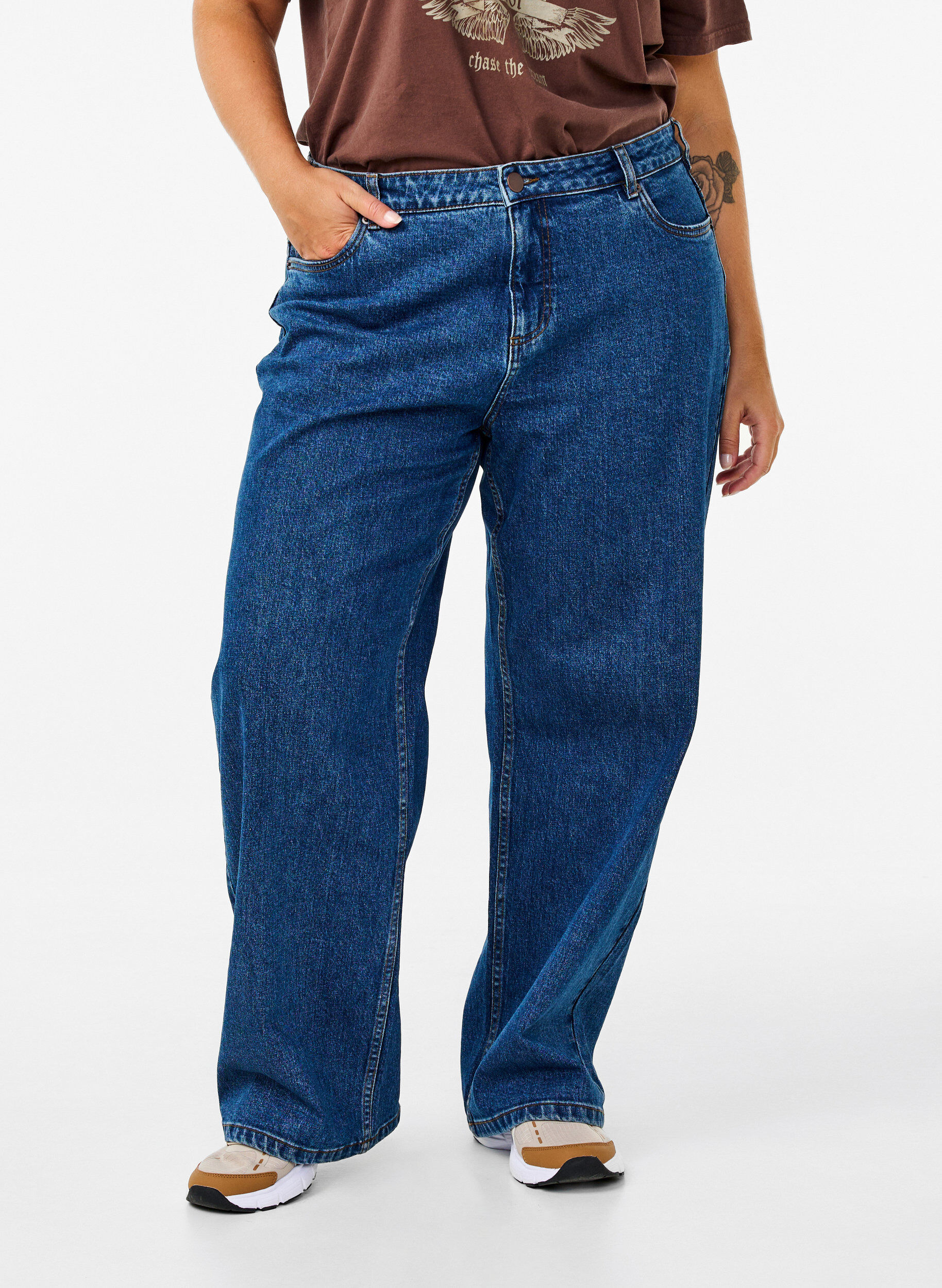 ZizzifashionWide leg jeans with high waist, Blue, Model image number 2