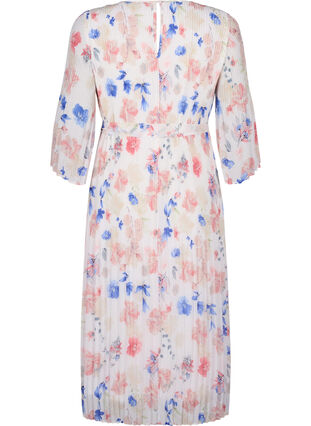 Floral pleated dress with drawstring, White/Blue Floral, Packshot image number 1