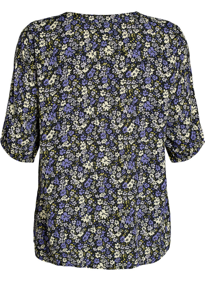 Viscose blouse with print and button fastening, Black, Packshot image number 1