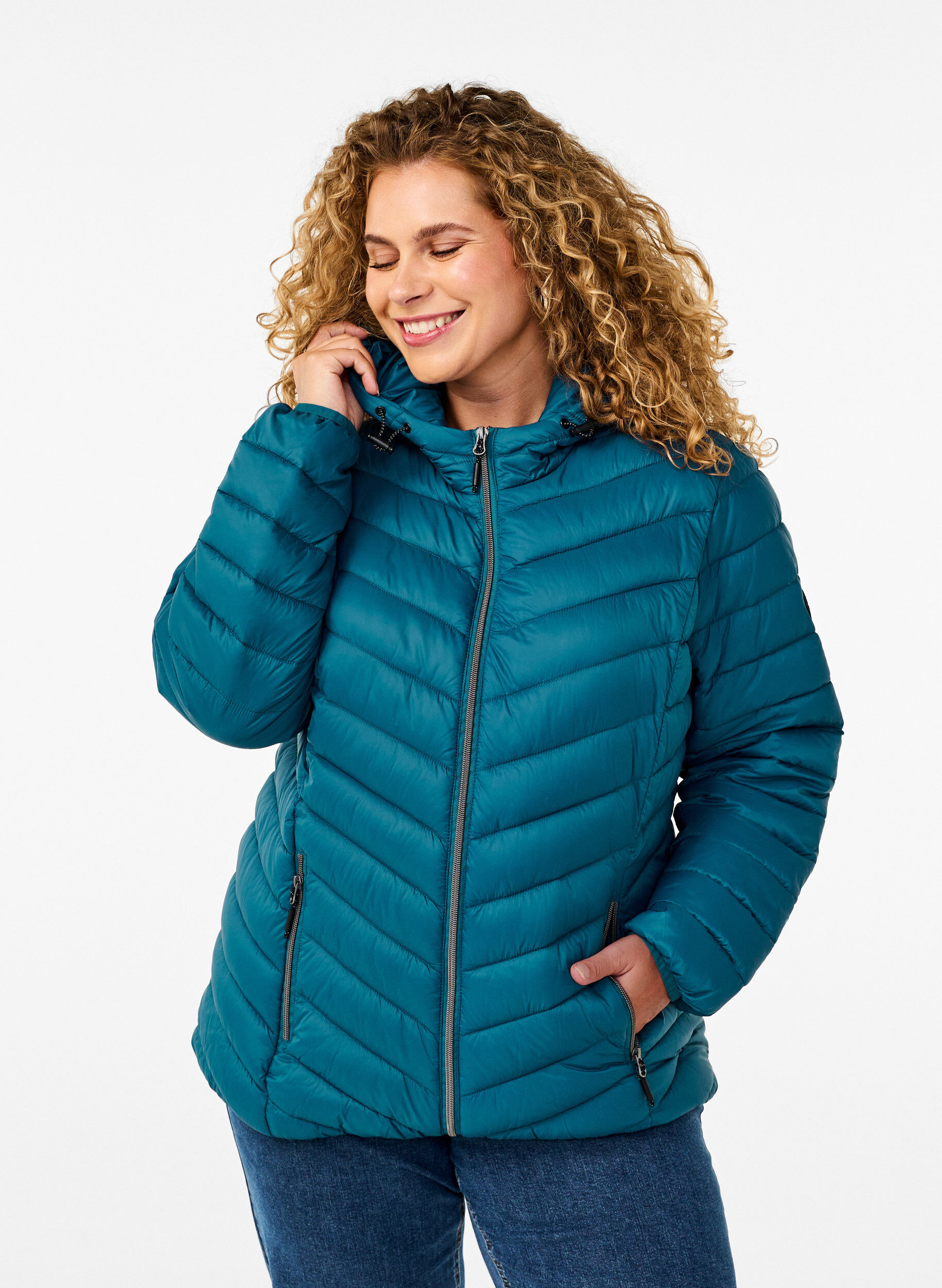 Lightweight jacket with hood, Petrol, Model