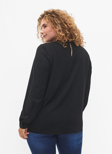 Long sleeved blouse with lace detail, Black, Model image number 1