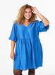 Short dress with texture and short balloon sleeves, Blue, Model image number 0