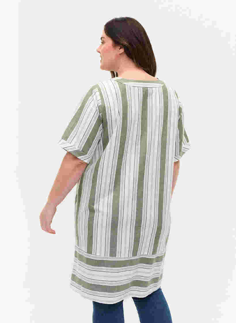 Striped cotton dress with short sleeves, Thyme Stripe, Model image number 1