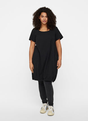 Short sleeve cotton dress, Black, Model image number 2