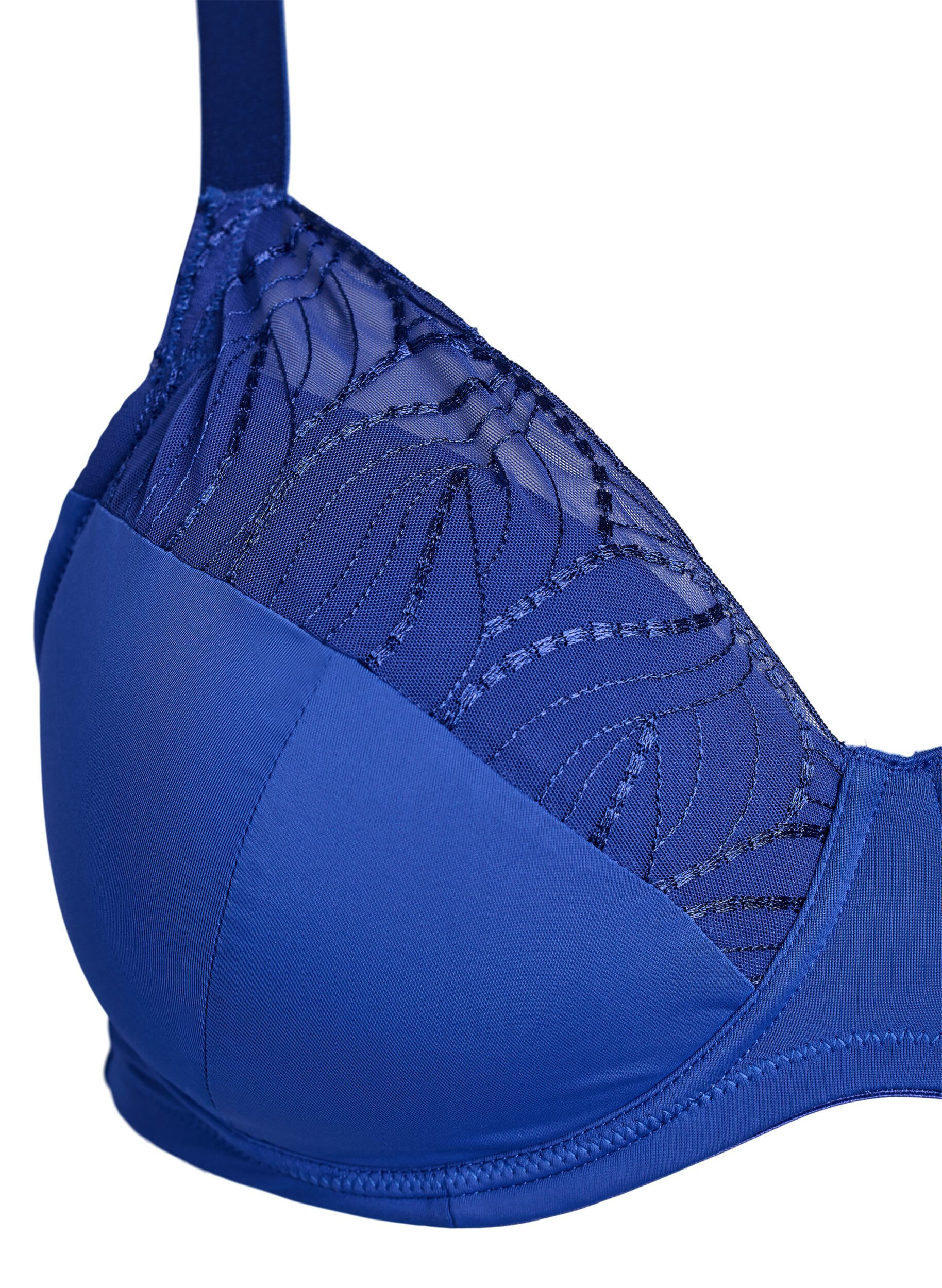 Zizzifashion Bra with padded cups and embroidered mesh, Blue, Packshot image number 2